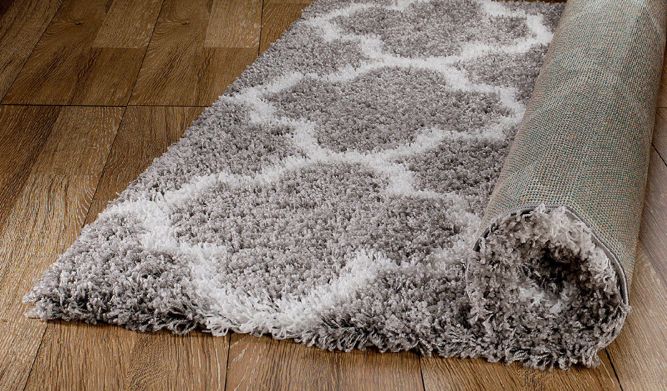 Rug and Decor Inc. Supreme Shag Royal Trellis Gray/White Area Rug